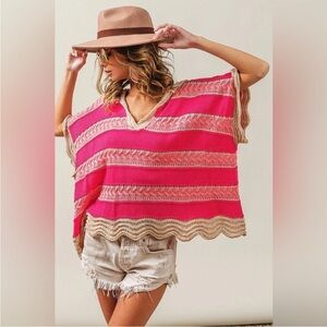 BiBi Pink and Tan Striped Blouse